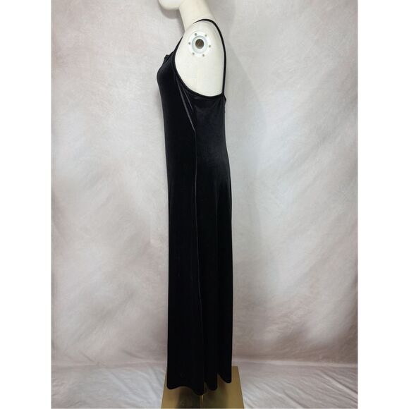 Vintage 1990s Black Velvet Slip Dress Minimalist Y2K Silhouette Whimsygoth Alt - Picture 2 of 5